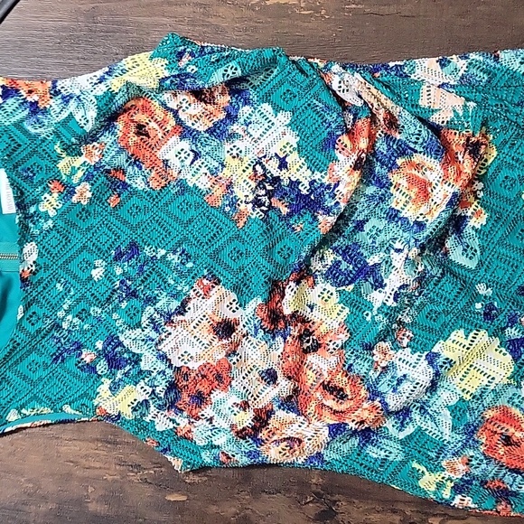 NWOT Bisou Bisou 14 Teal and Orange Floral Midi Dress - Picture 3 of 6